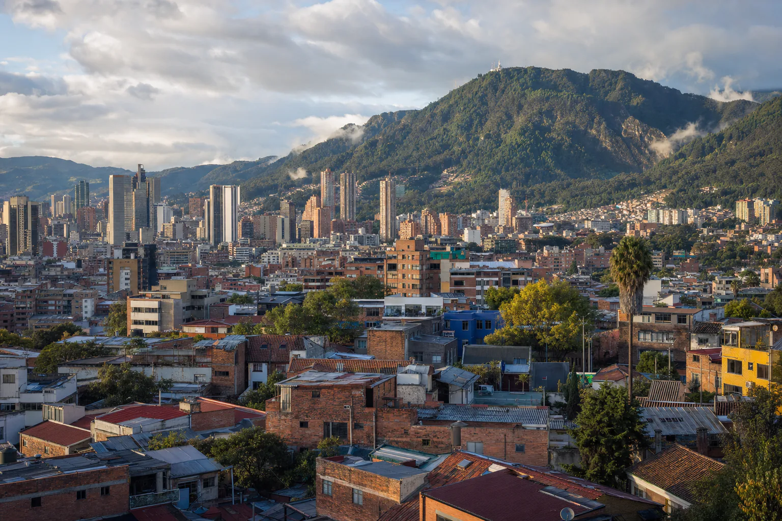 Bogotá rooftops with the Andes behind