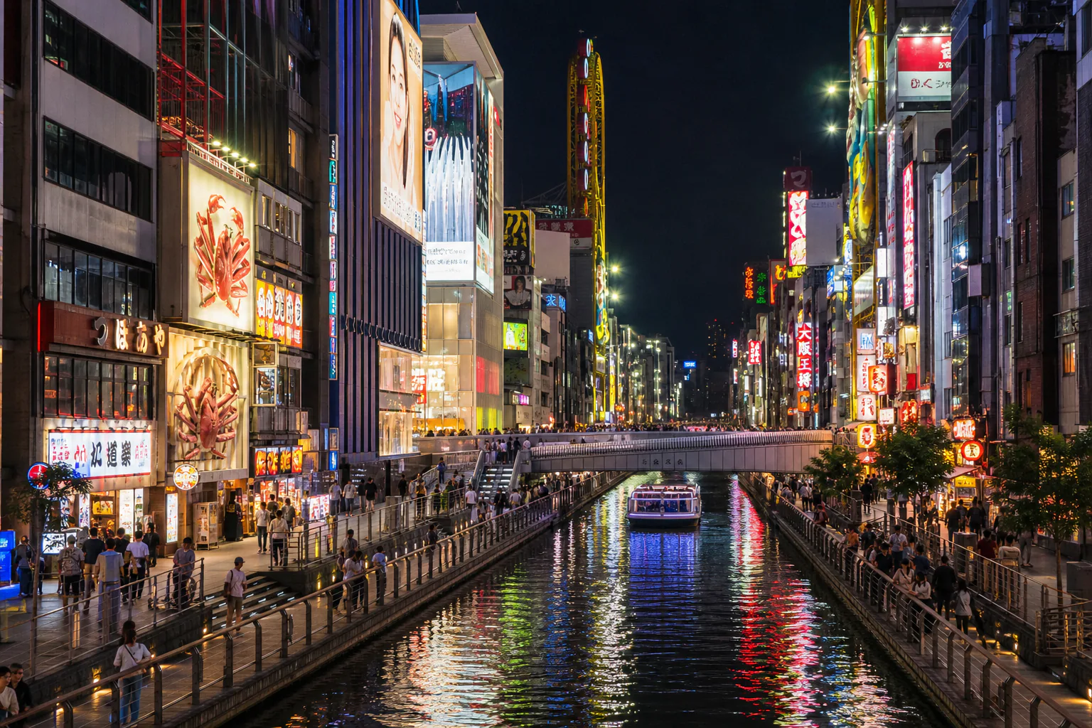 Neon signs above the Dotonbori canal in Osaka