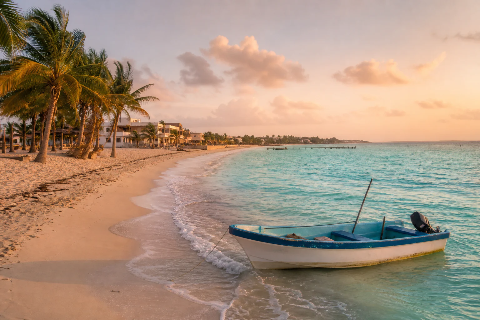 Turquoise Caribbean water and palms at Playa del Carmen