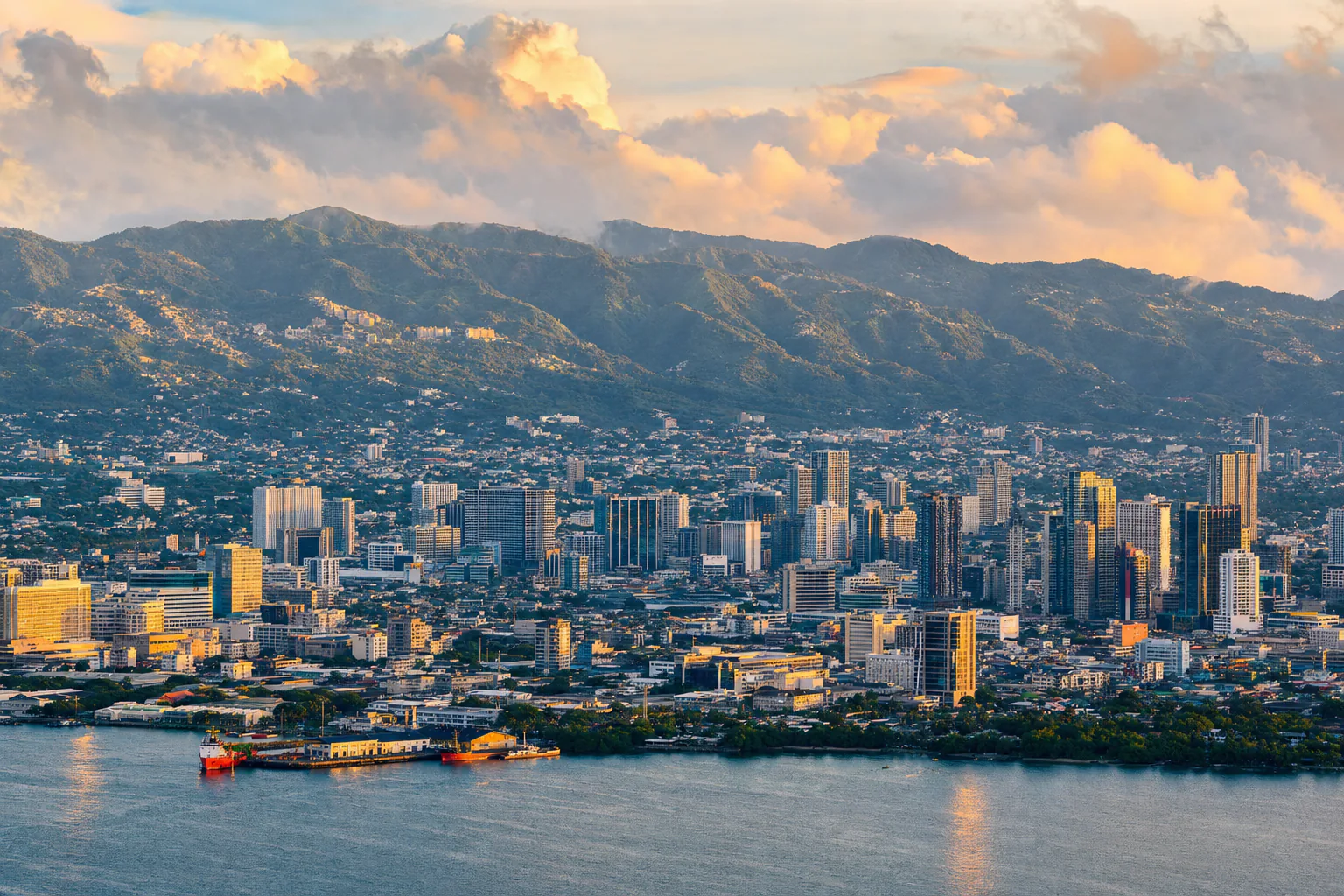 Cebu City skyline with mountains behind
