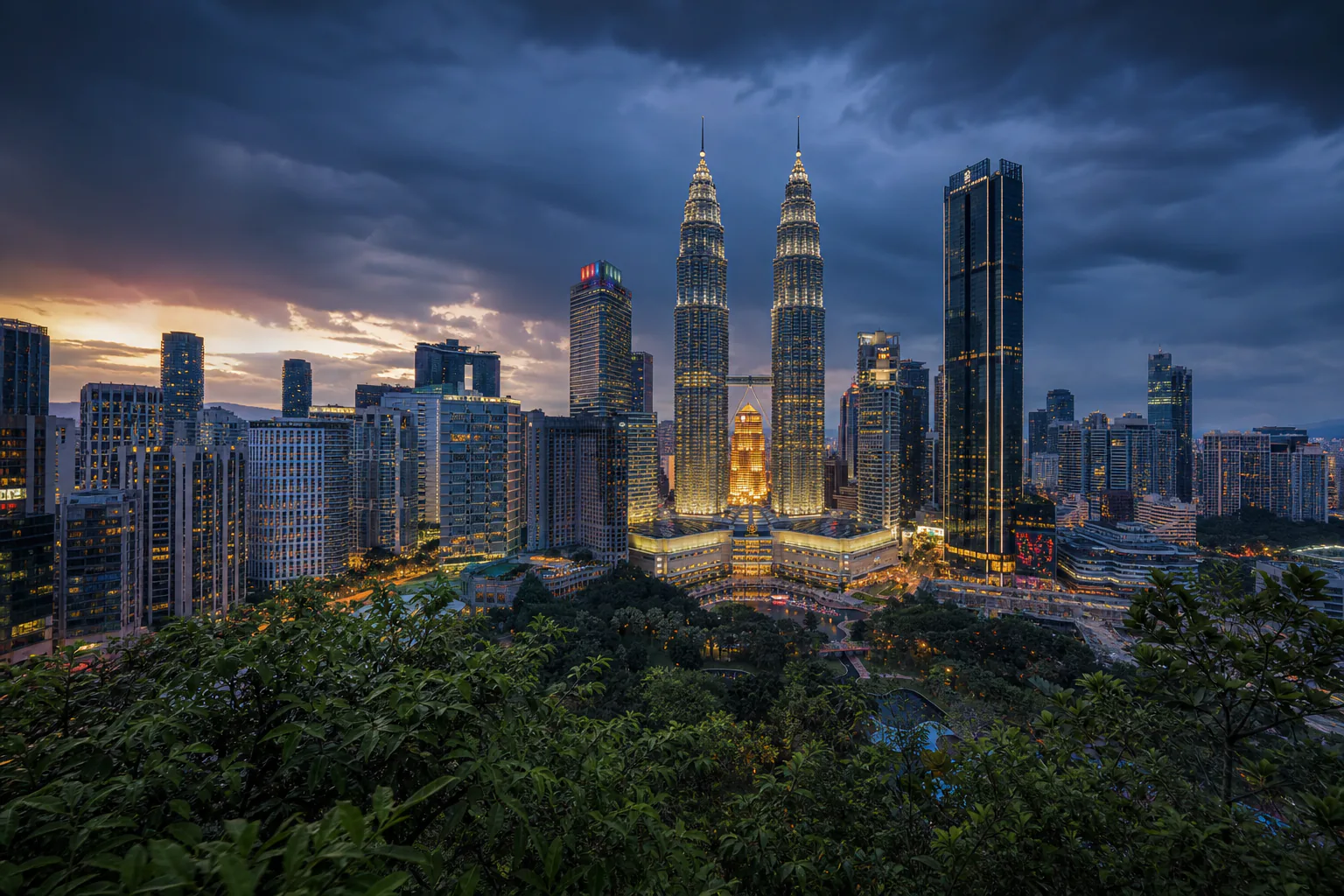 Kuala Lumpur skyline with the Petronas Towers at dusk
