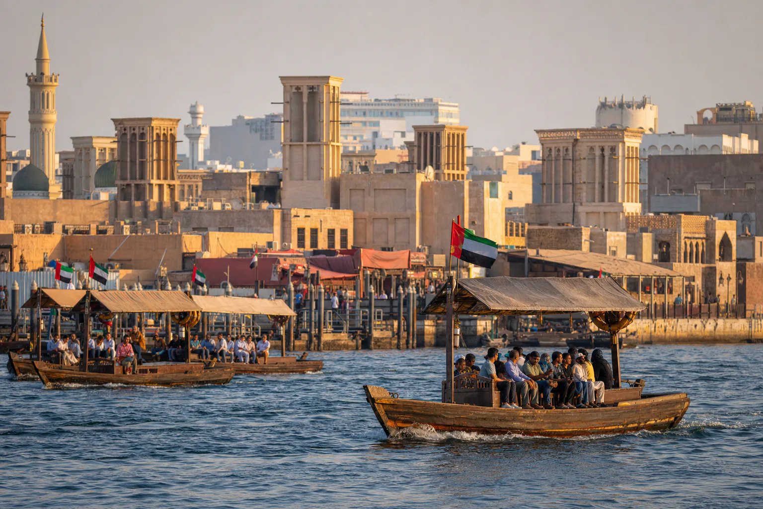Abra boats crossing Dubai Creek