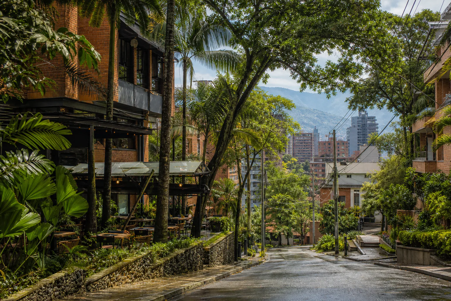 Green hillside street in El Poblado