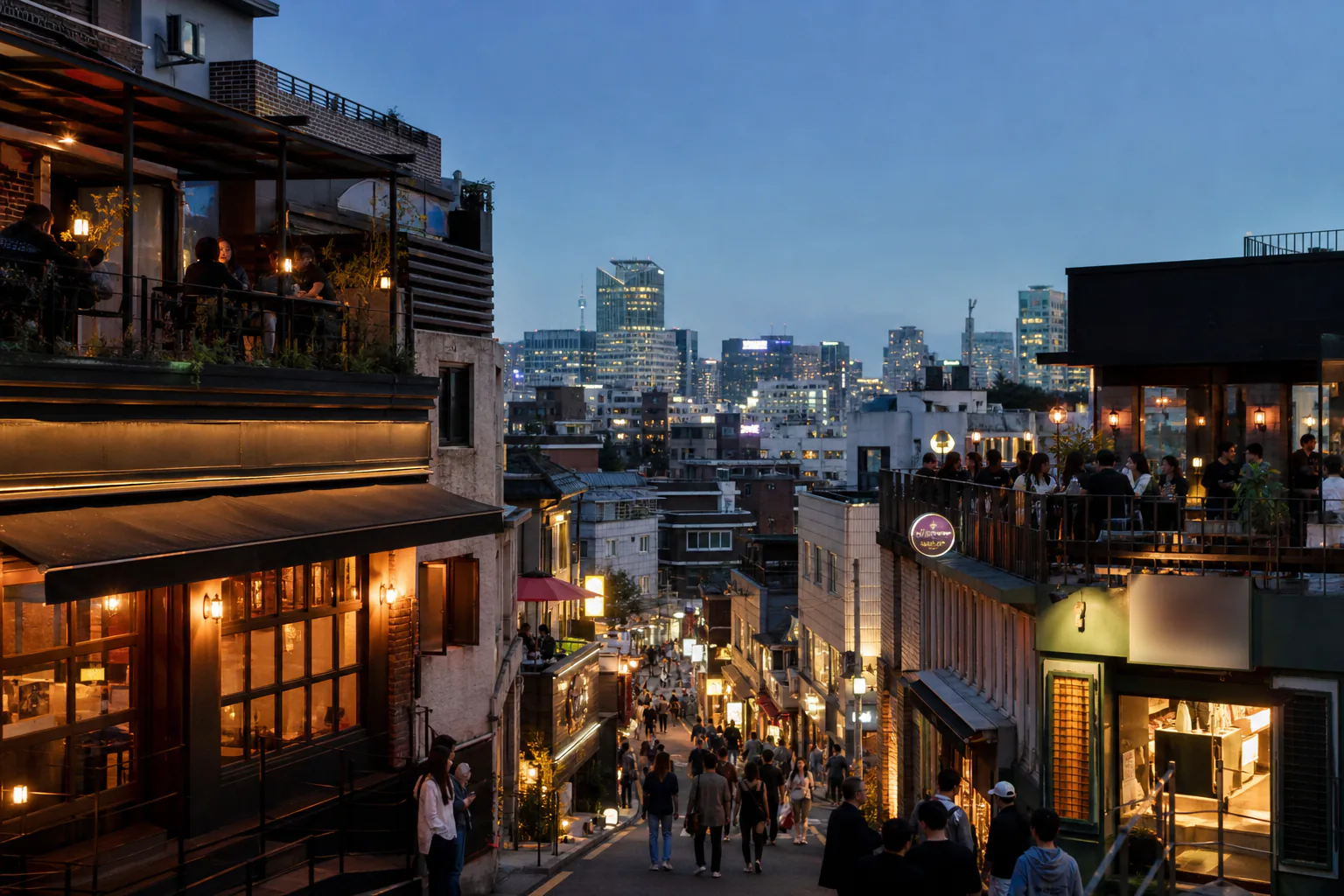 Itaewon street with restaurants and bars
