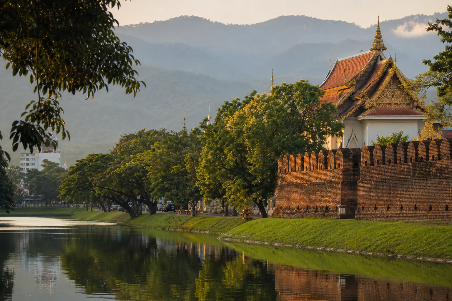 Temple and moat in the Chiang Mai Old City