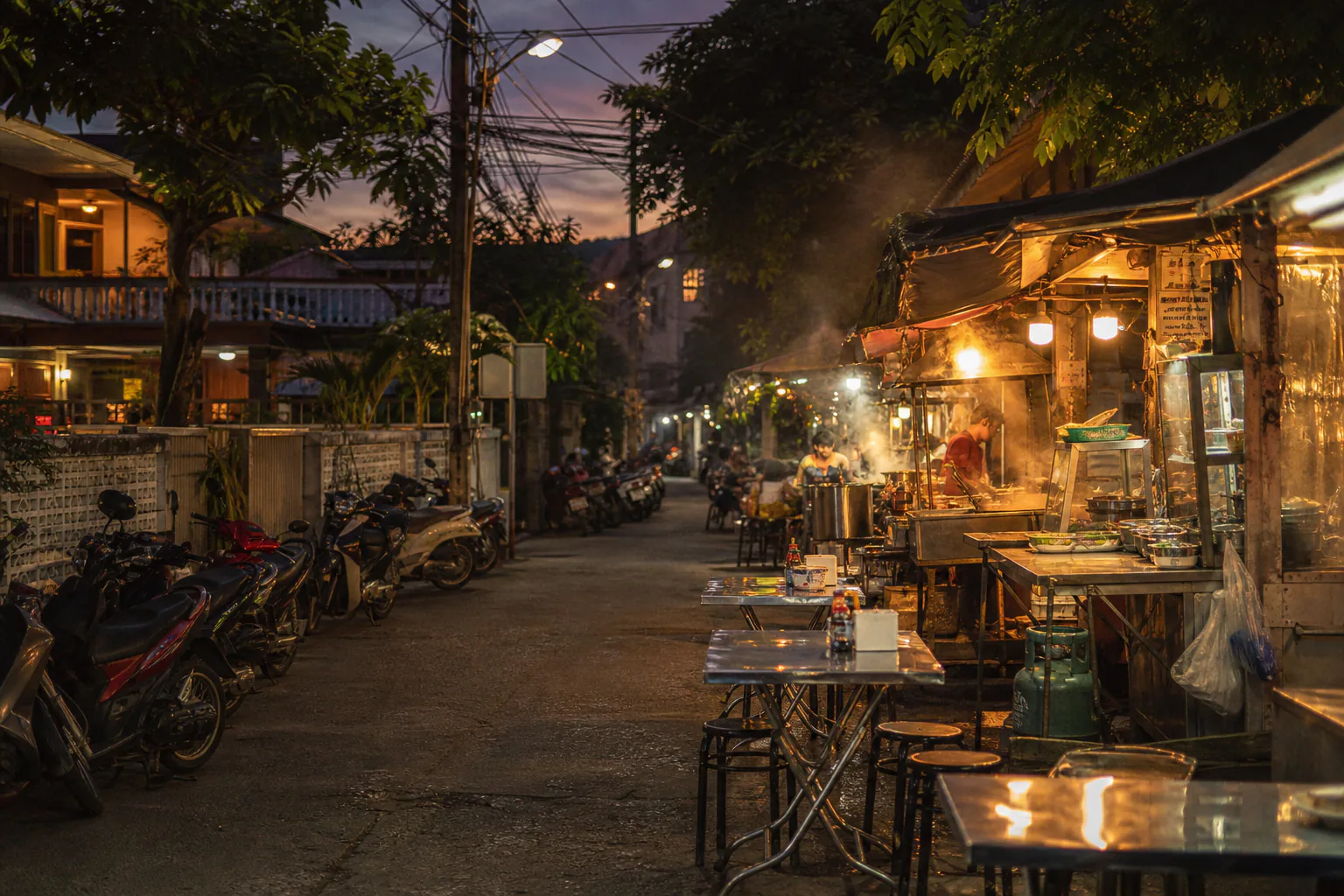 Local street food stalls in Santitham