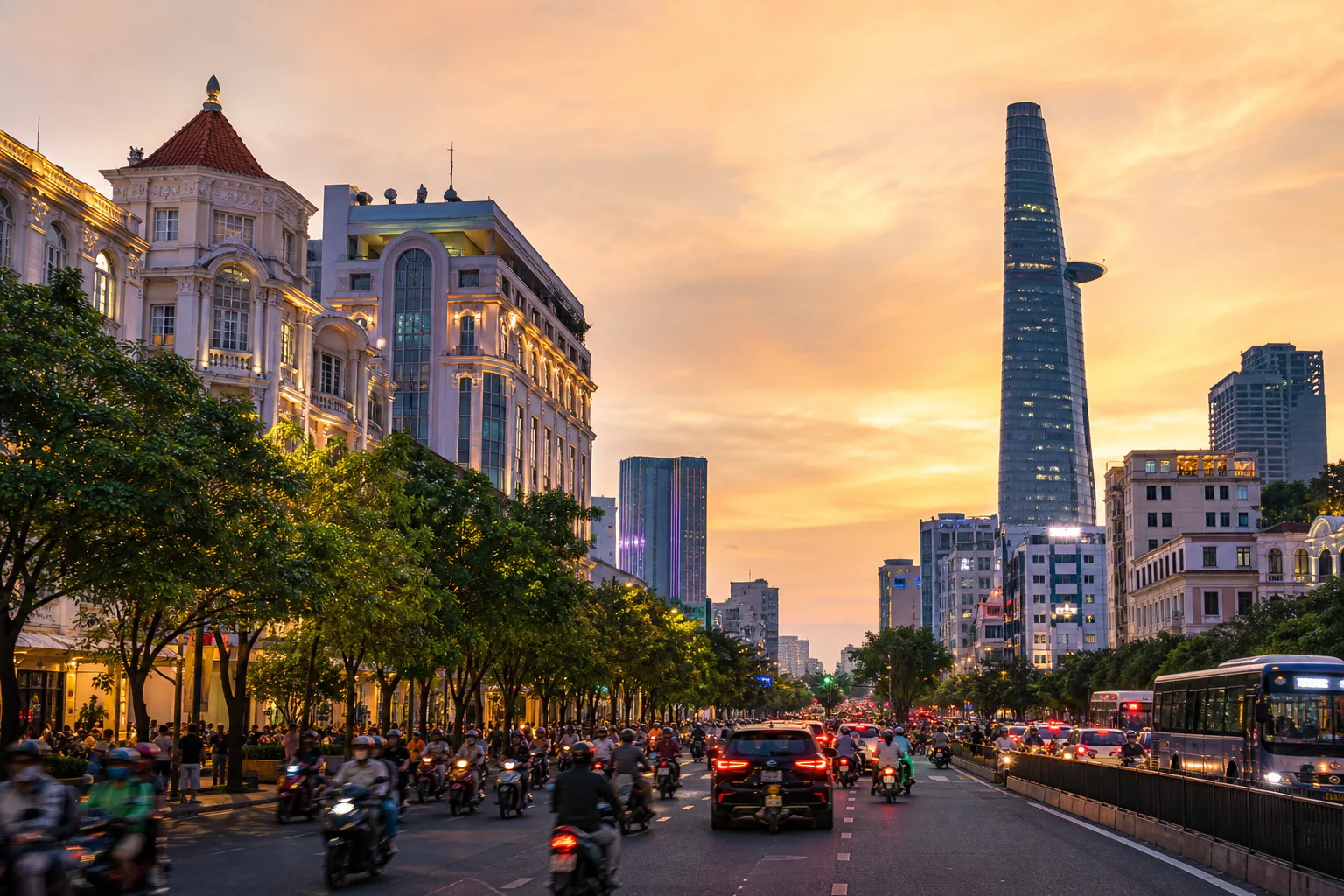 Central Ho Chi Minh City street with towers